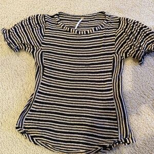 Free People Black and Cream Striped Tee